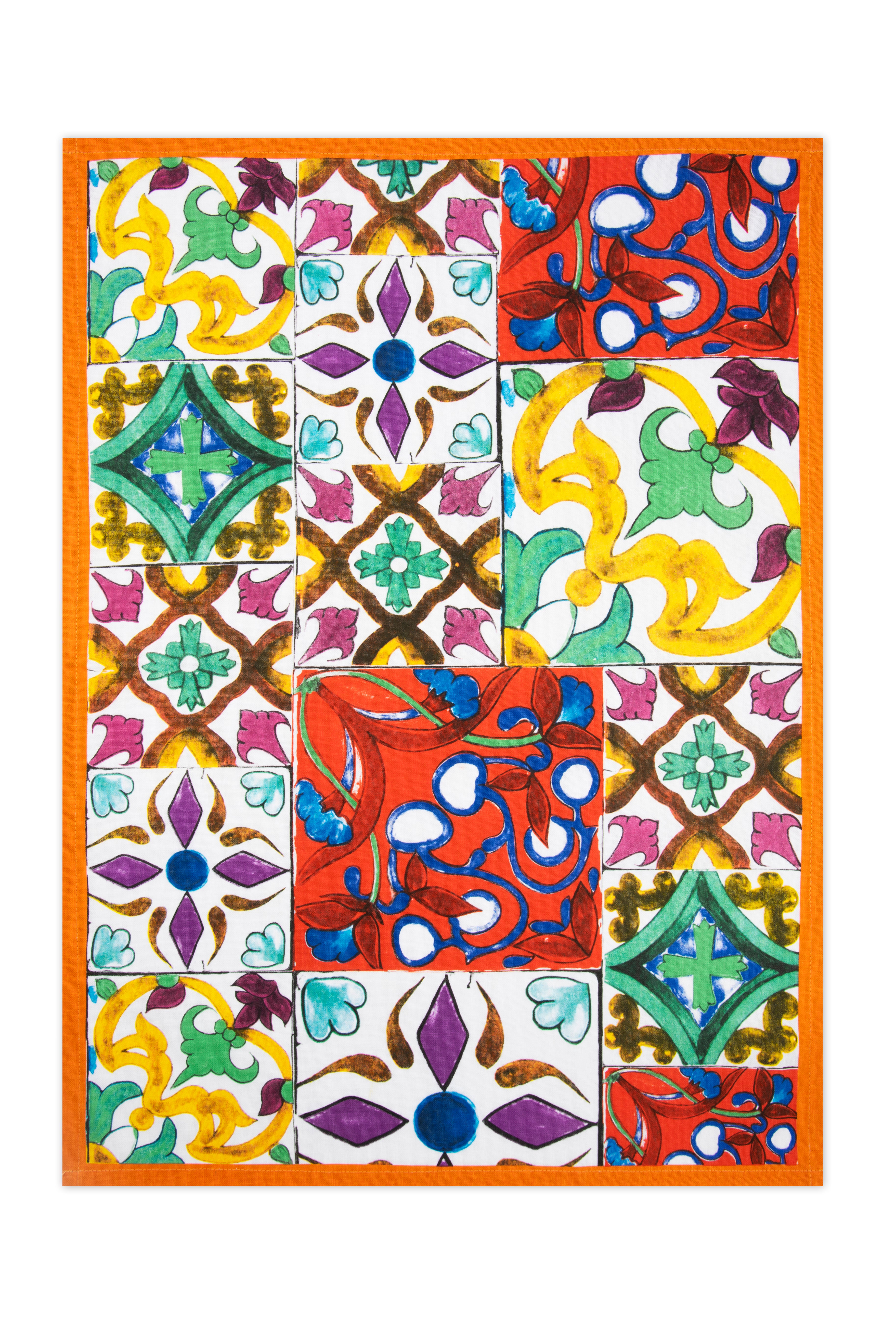 LISBONA Dish Cloth - Cotton, Orange Piping, 50x70 cm
