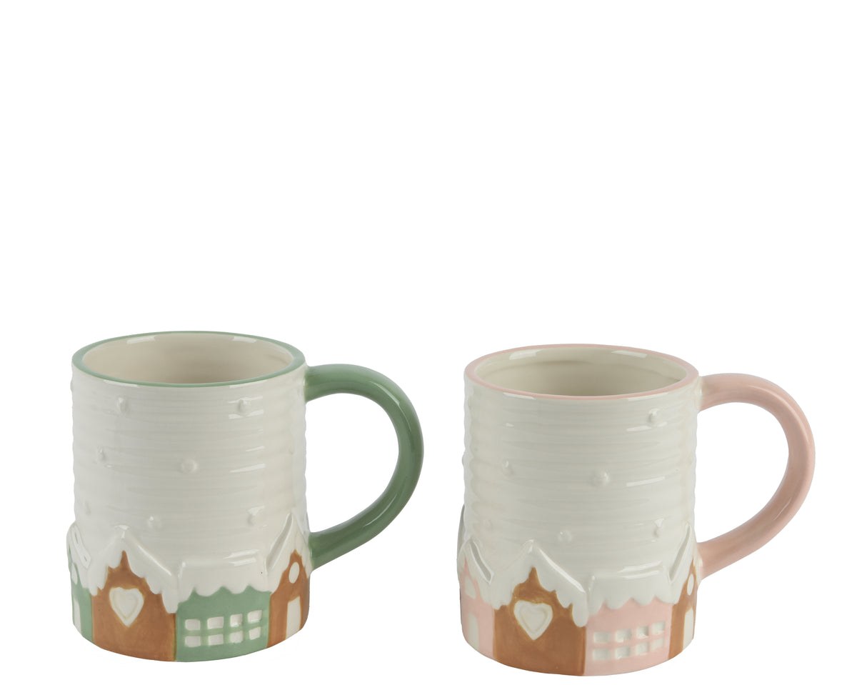 Mug dolomite glazed - Christmas gingerbread house mug, pastel handles