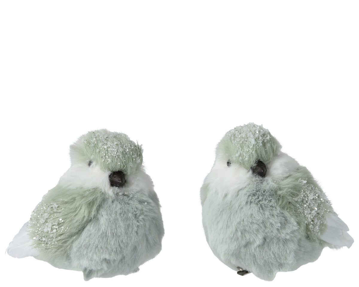 Bird artificial fur glitter on clip Green Feather Christmas Ornament