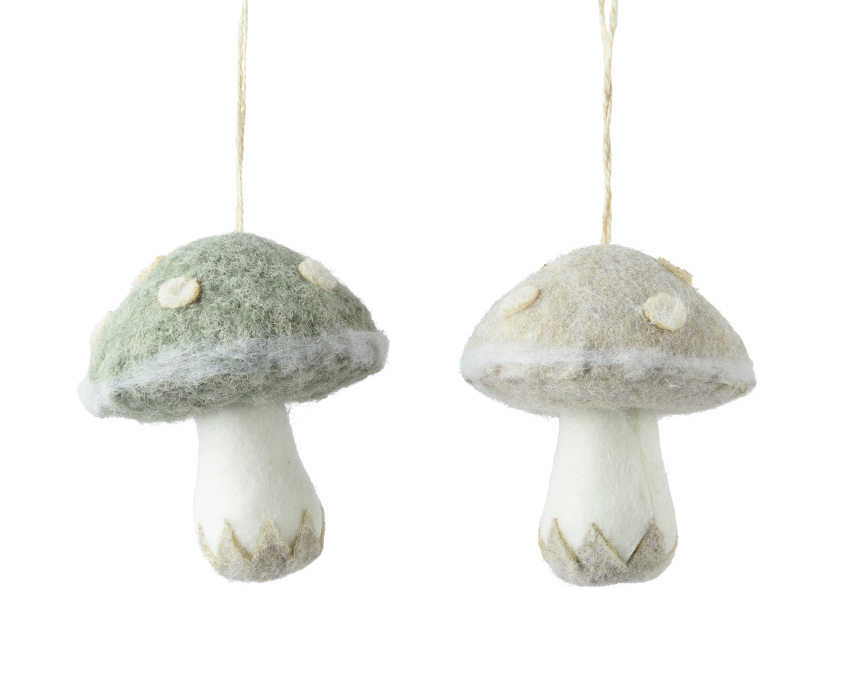 Mushroom Wool with Jute Hanger - Handmade Felt Ornament D10 H12cm