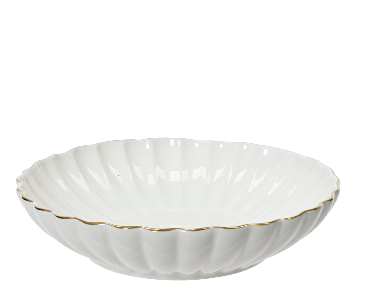 Bowl porcelain round shiny corolla design with gold rim