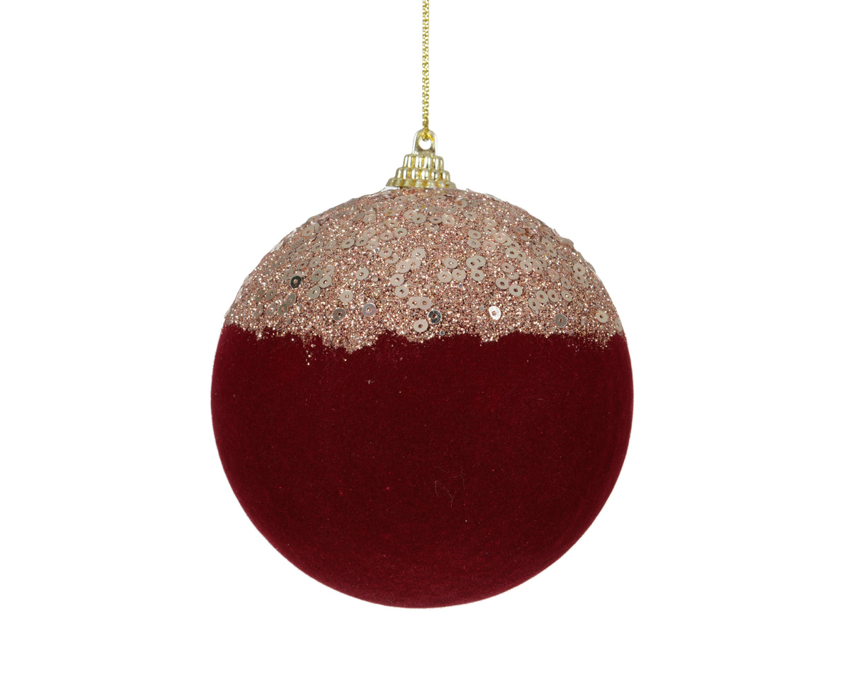 Bauble foam flock sequins on top - Oxblood Flocked Christmas Ball D8/D10cm