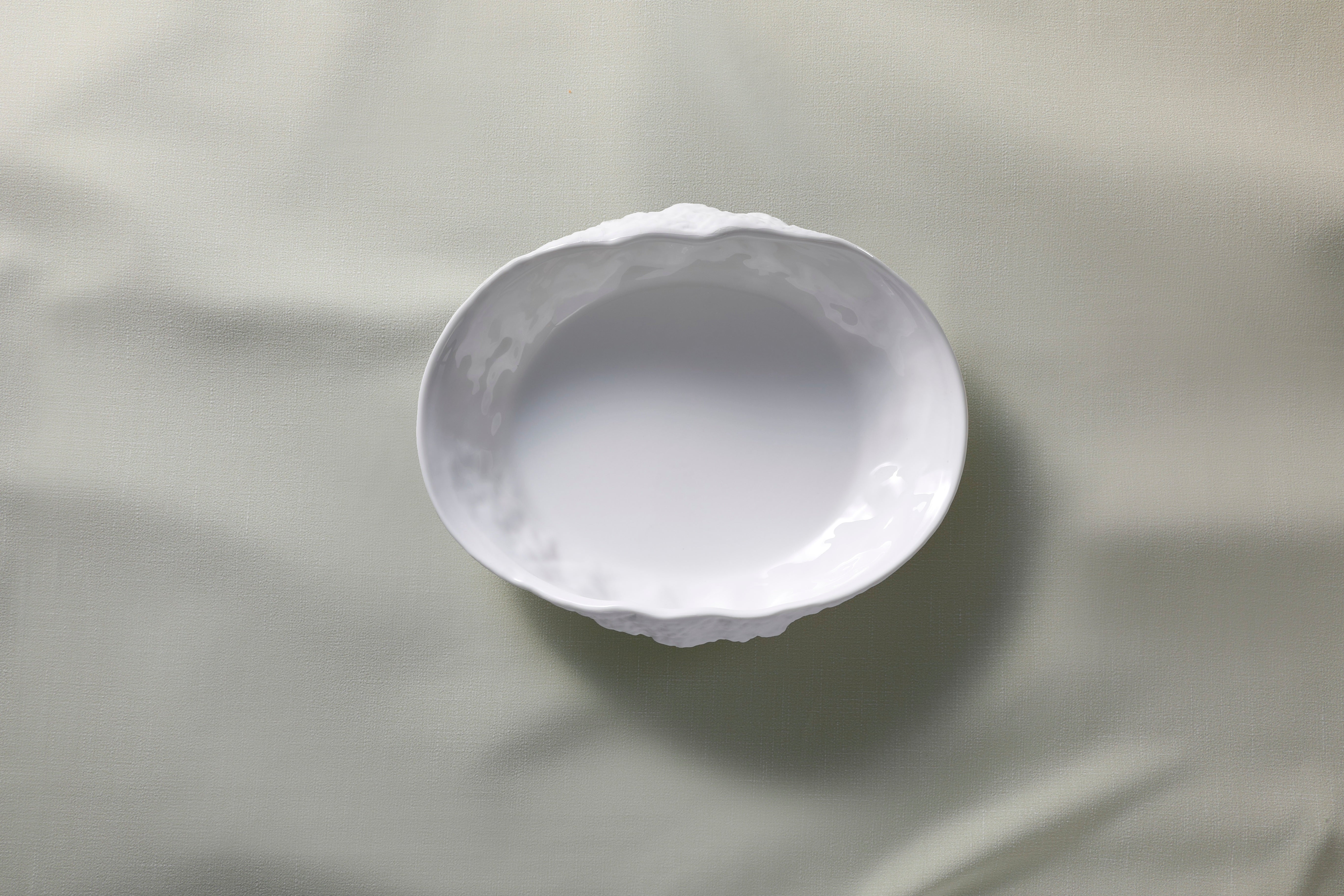 Porcelain Oval Serving Bowl Textured Ceramic Tableware