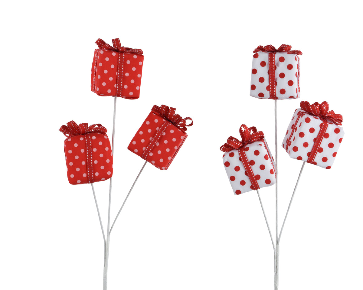 Giftbox foam on pick – Polka-dot Christmas gift picks, 7cm x 63cm