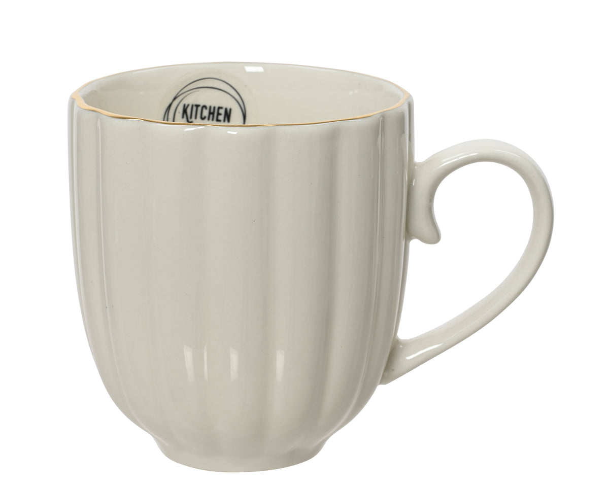 Mug porcelain round w ear shiny corolla design w gold rim
