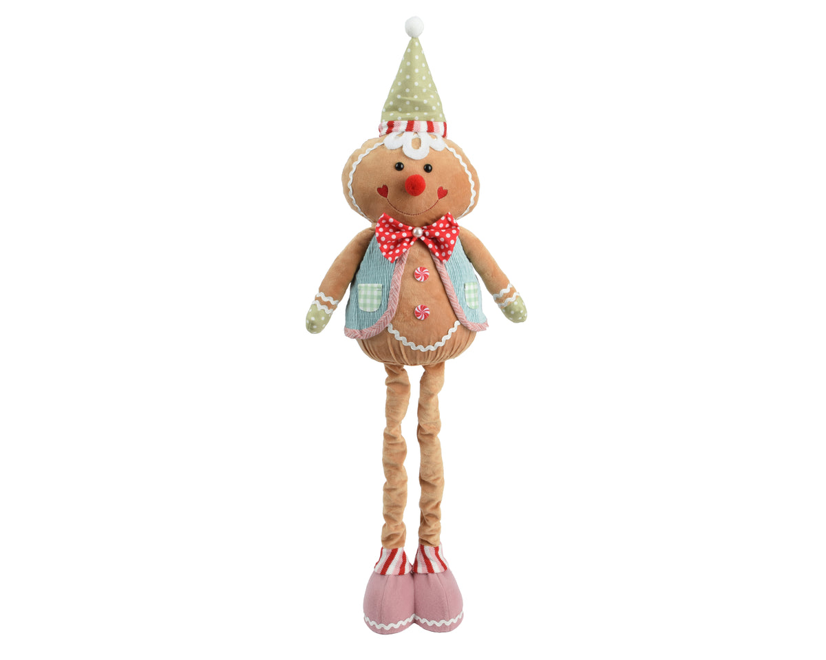 Gingerbread polyester Plush Christmas Decoration with Hat & Bow (Multiple Sizes)