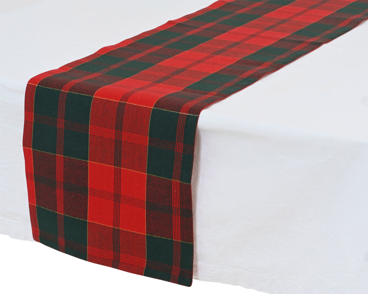Table Runner Cotton Check - Christmas Red Green Plaid 150x30 cm