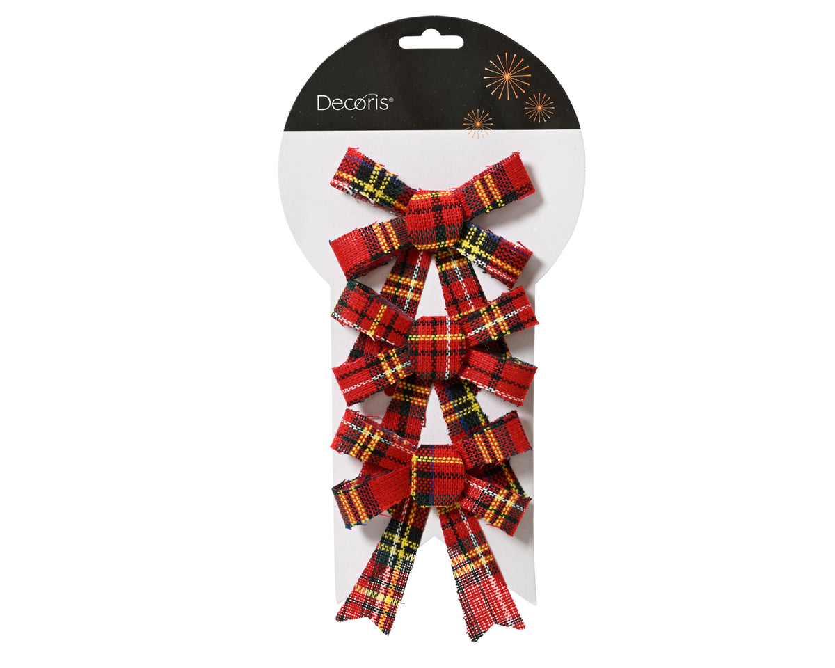 Bow Polyester Red Plaid Tree Decoration with Bendable Wire Hanger
