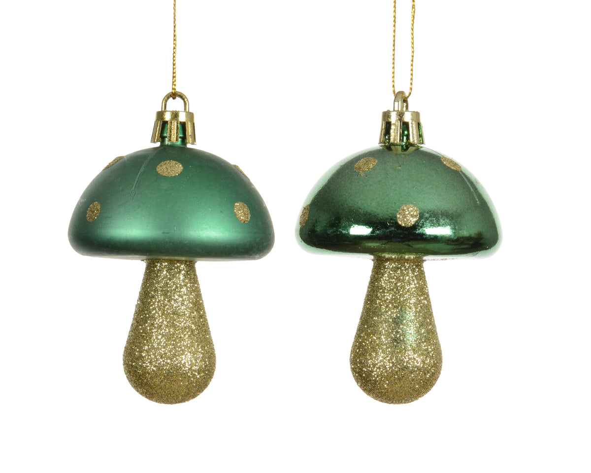 Mushroom Plastic Yes Gold Wire Tree Ornament, Matcha & Pine Green