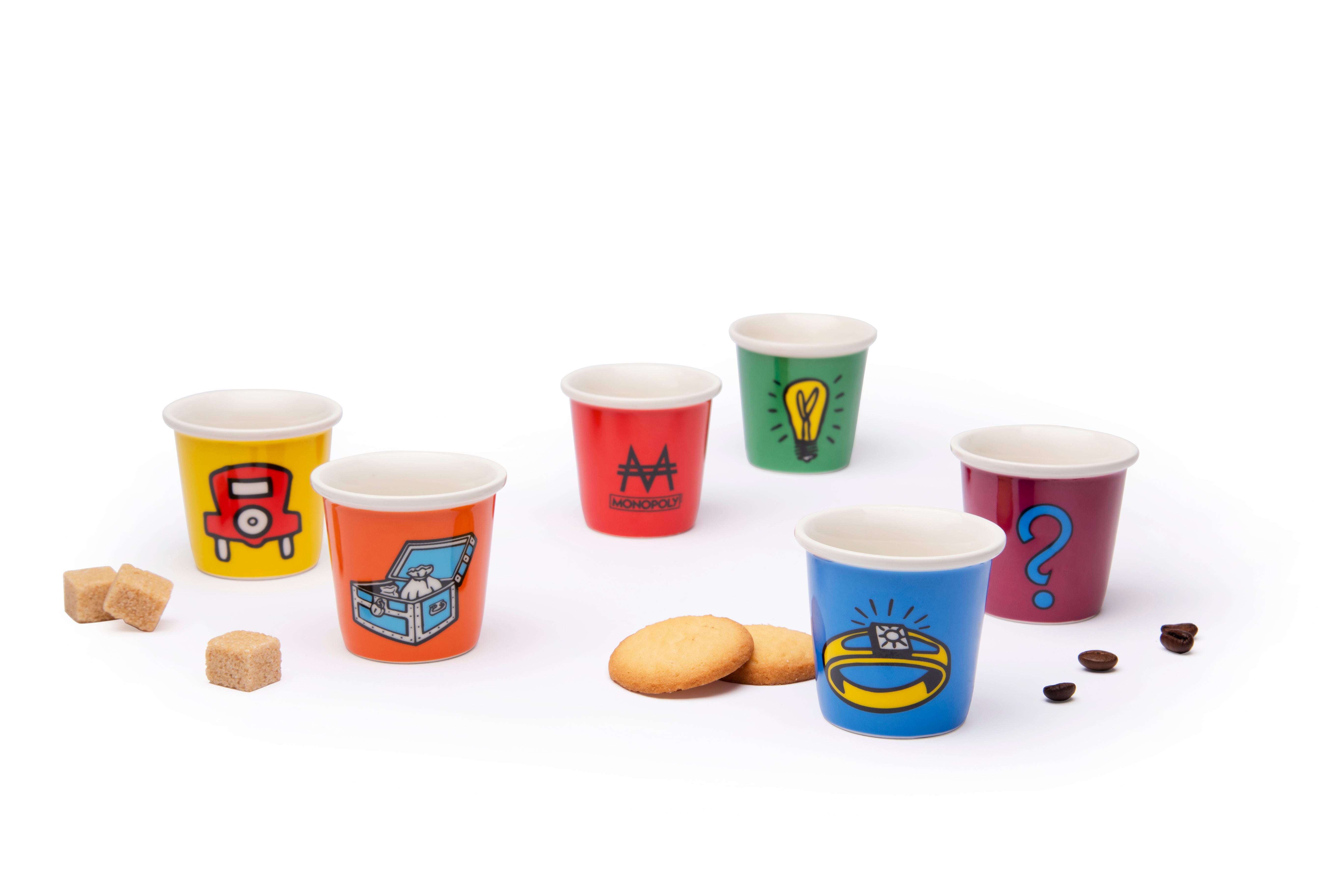 MONOPOLY Pack of 6 Espresso Coffee Cups - Themed Designs