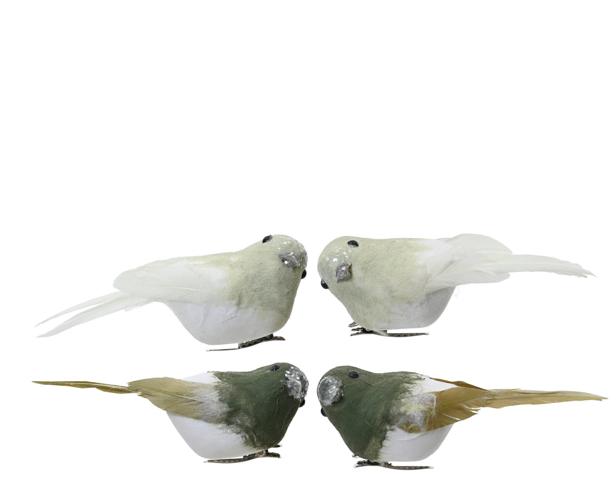 Bird Foam Spangle On Clip - Mint Green & White Tree Ornament