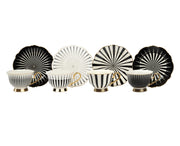 Porcelain Teacups with Saucers, Set of 4, Black and Gold Edging