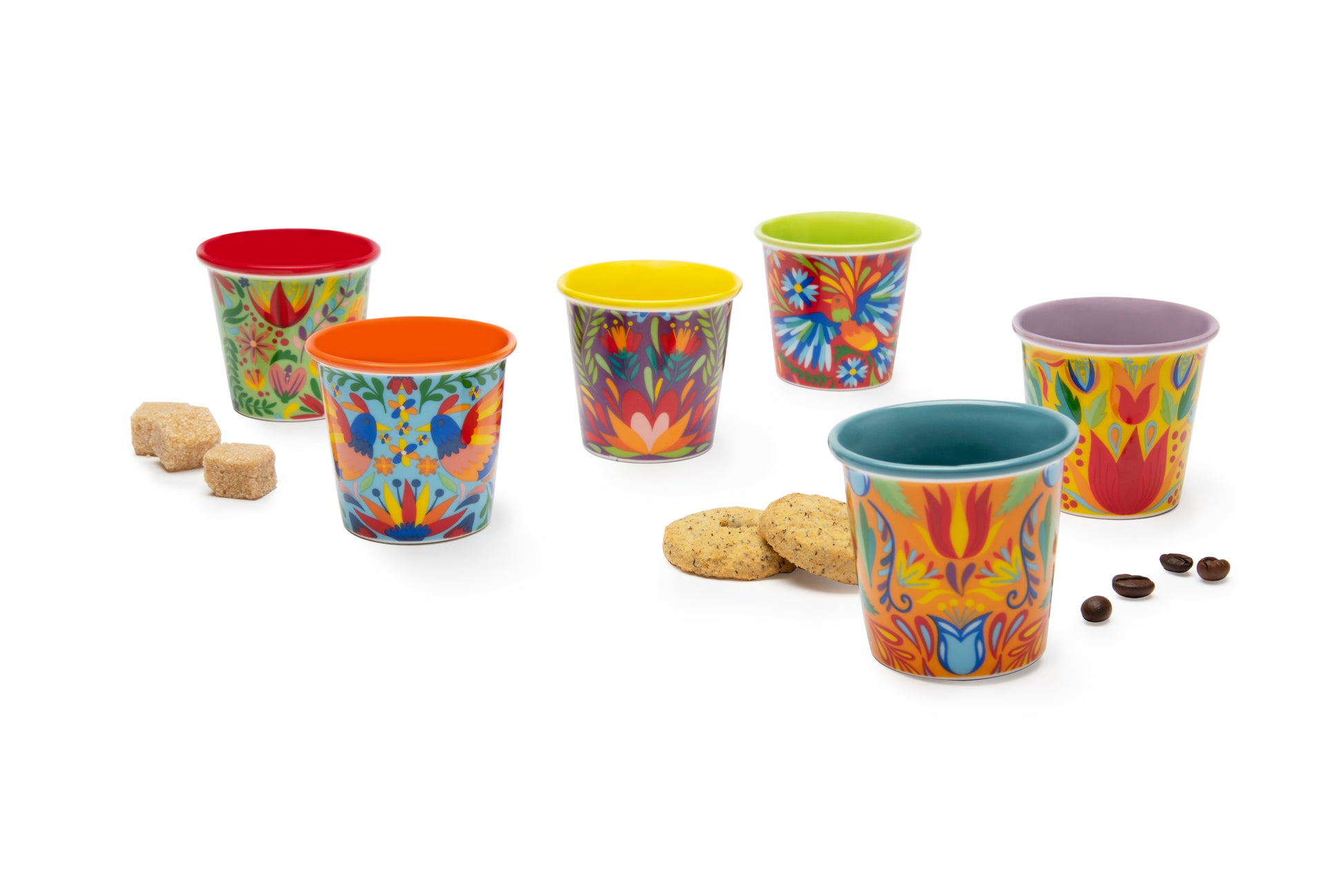 Mexican Flowers Espresso Cups – Set of 6 Decorative Cups