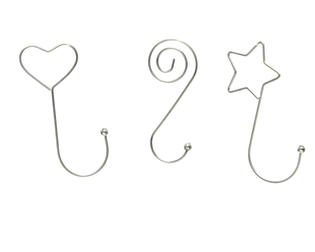 Bauble hangers iron heart, spiral, star 12pcs
