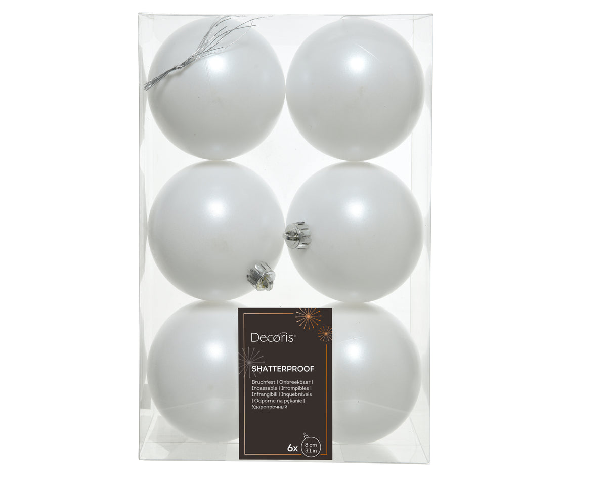 Baubles polystyrene matt 6pcs – 8cm winter white shatterproof Christmas balls