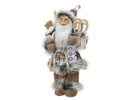 Santa polyester wooden shoes brown/grey fur-trimmed Christmas ornament