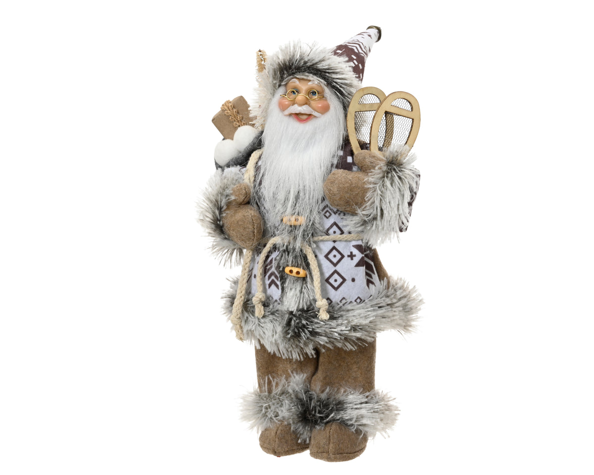 Santa polyester wooden shoes brown/grey fur-trimmed Christmas ornament