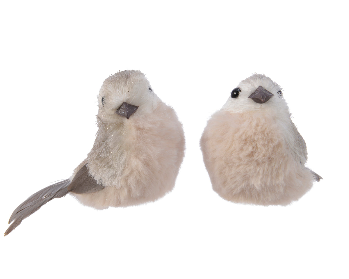 Bird Polyester Glitter, Feathers On Clip - Grey Clip-On Tree Decoration
