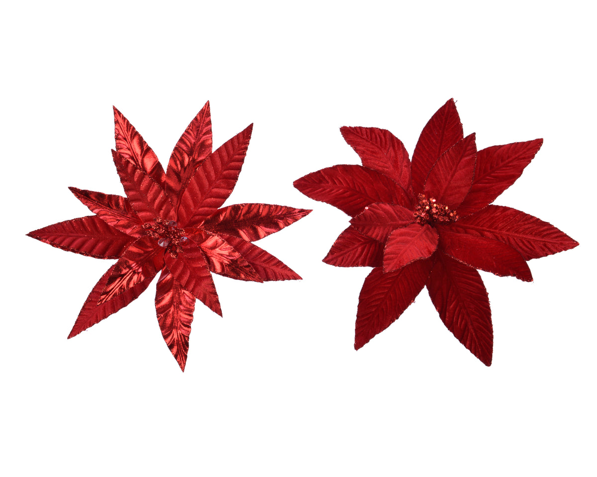 Poinsettia on Clip Frost Velvet - 34cm Christmas Decoration Clip