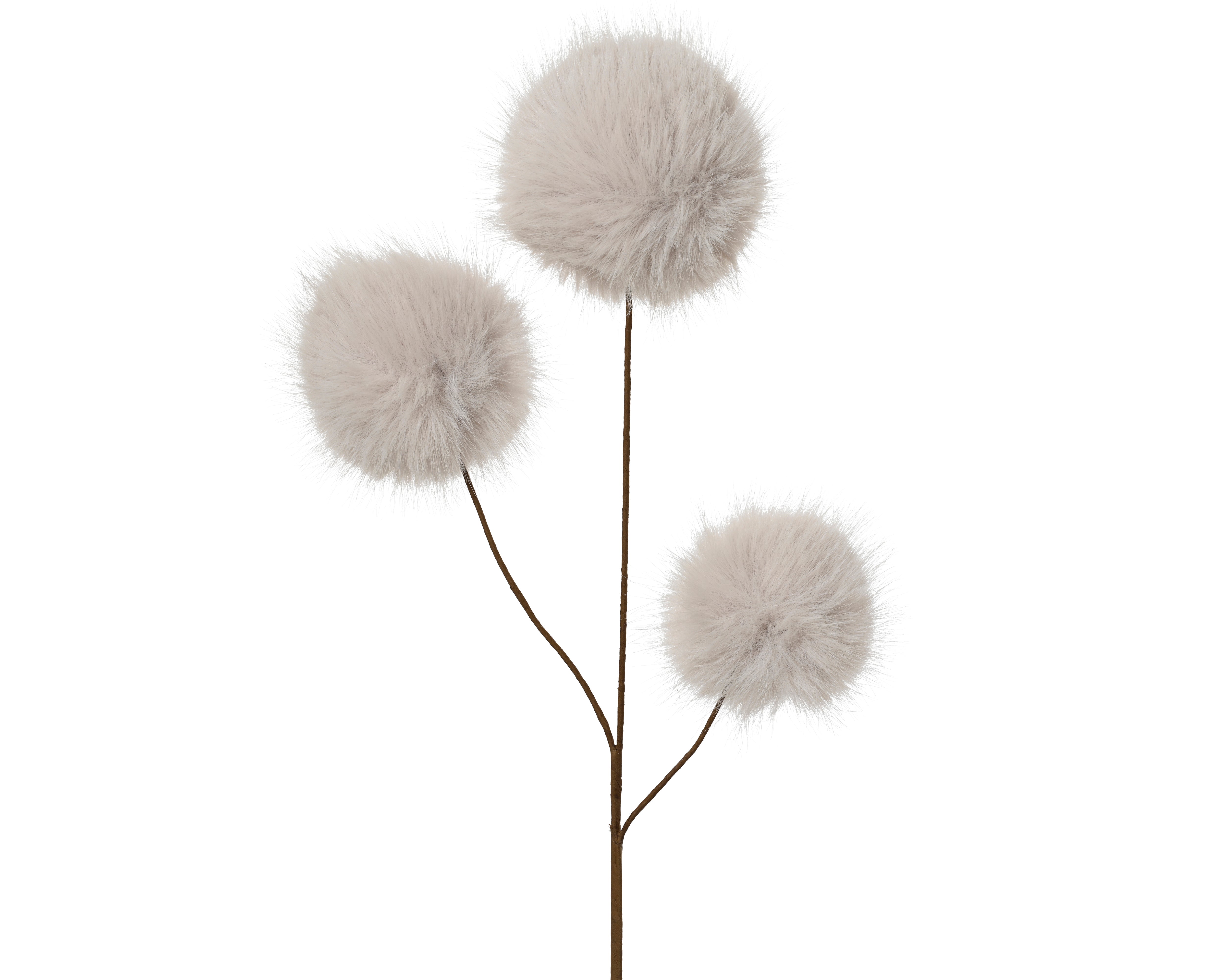 Spray on stem faux fur 3 fluffy bulbs - faux-fur pom-pom spray stem