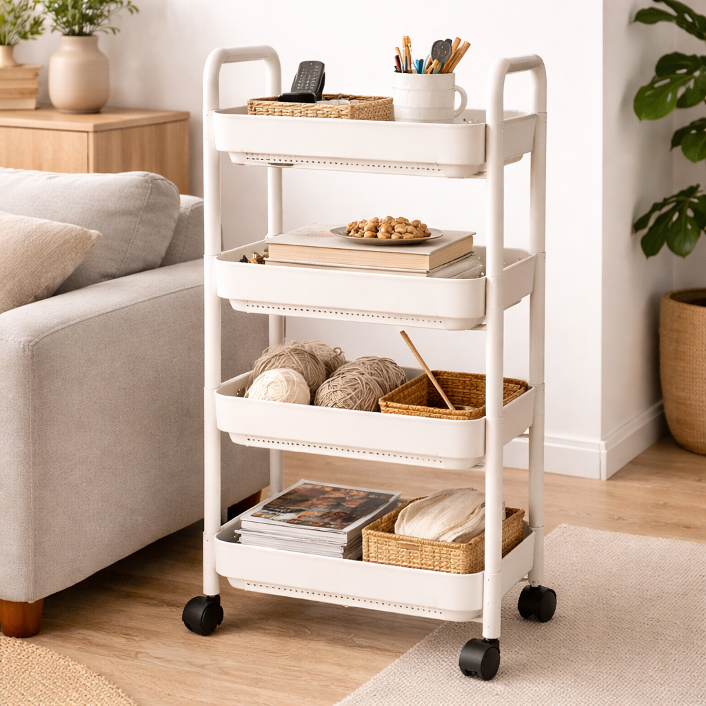 4-Tier Multi-Use Storage Trolley with Wheels 43x29x105 cm