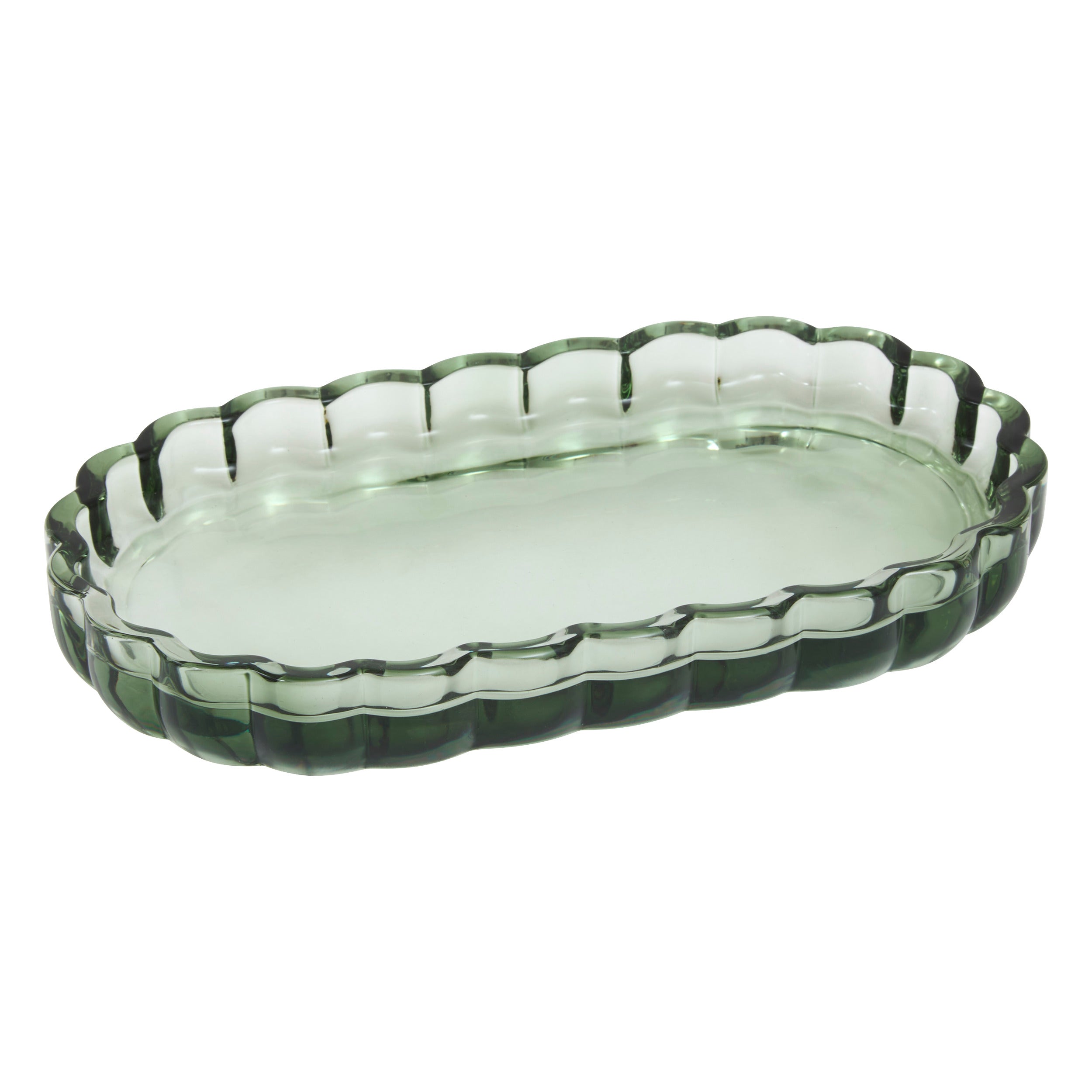 Tray Florea Decorative Green Glass Tray, Scalloped Oval 19.7×11.4×2.5 cm