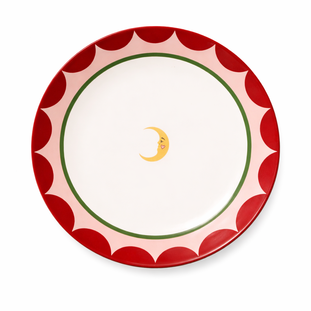 Handmade 26 cm Porcelain Dinner Plate with Sun Design