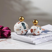 Double Ball Ornament White A, Terrazzo & Gold Stainless Steel, 8x8x10.5 cm