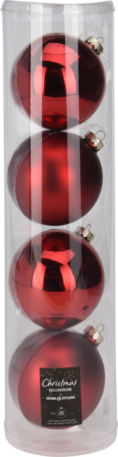 GLASS XMAS BALL 4 pcs - 4x10 cm Glass Baubles, 2 Shiny & 2 Matt