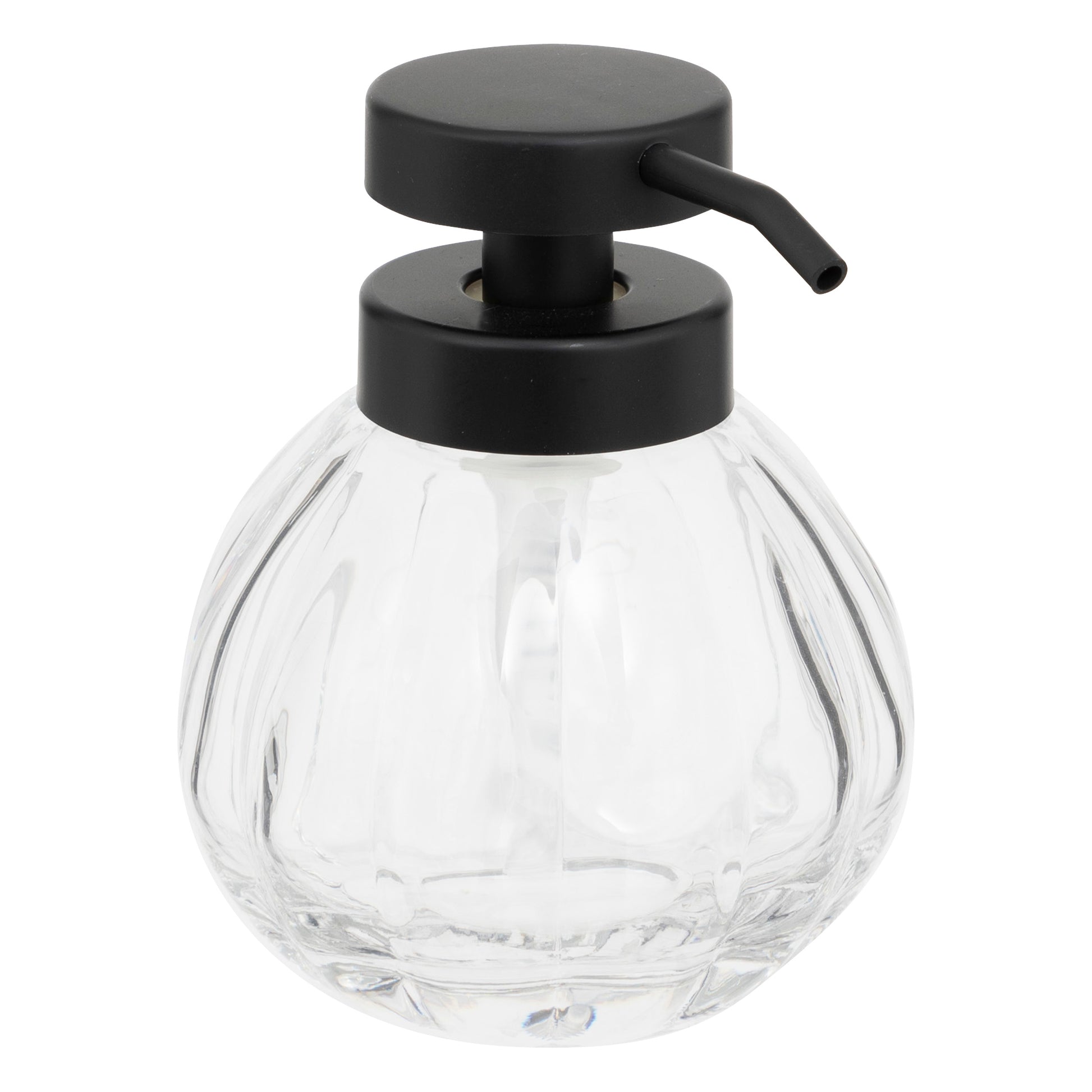 350ml Soap Dispenser Glass Round Ribbed Bottle with Black Pump