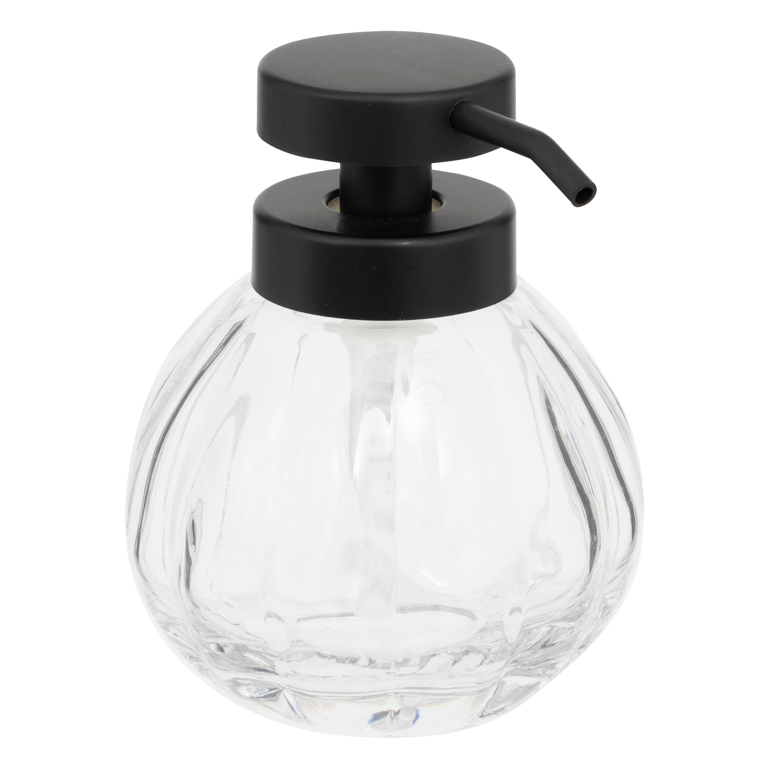 350ml Soap Dispenser Glass Round Ribbed Bottle with Black Pump
