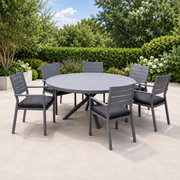 Modern Aluminum Outdoor Dining Set – Round Table with 6 Chairs