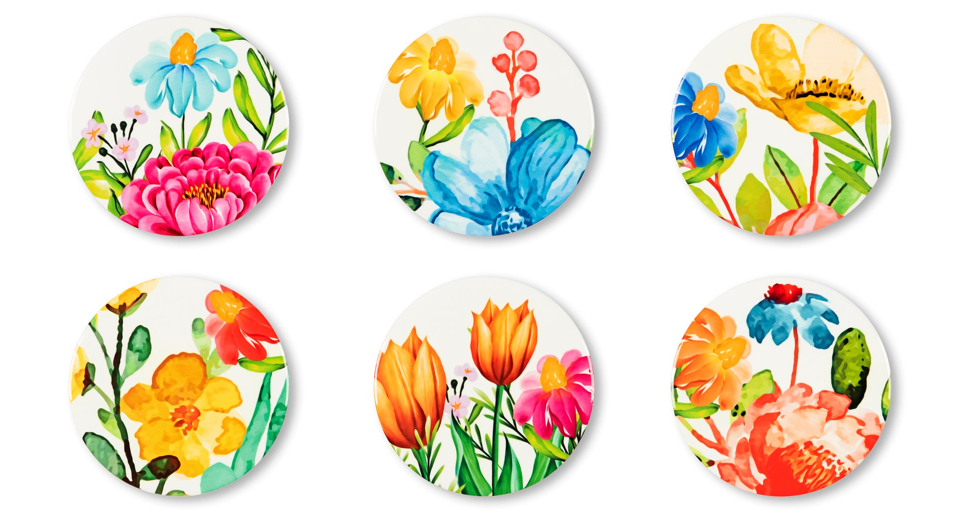 Blooming Set of 6 Ceramic Coasters - Spring Design