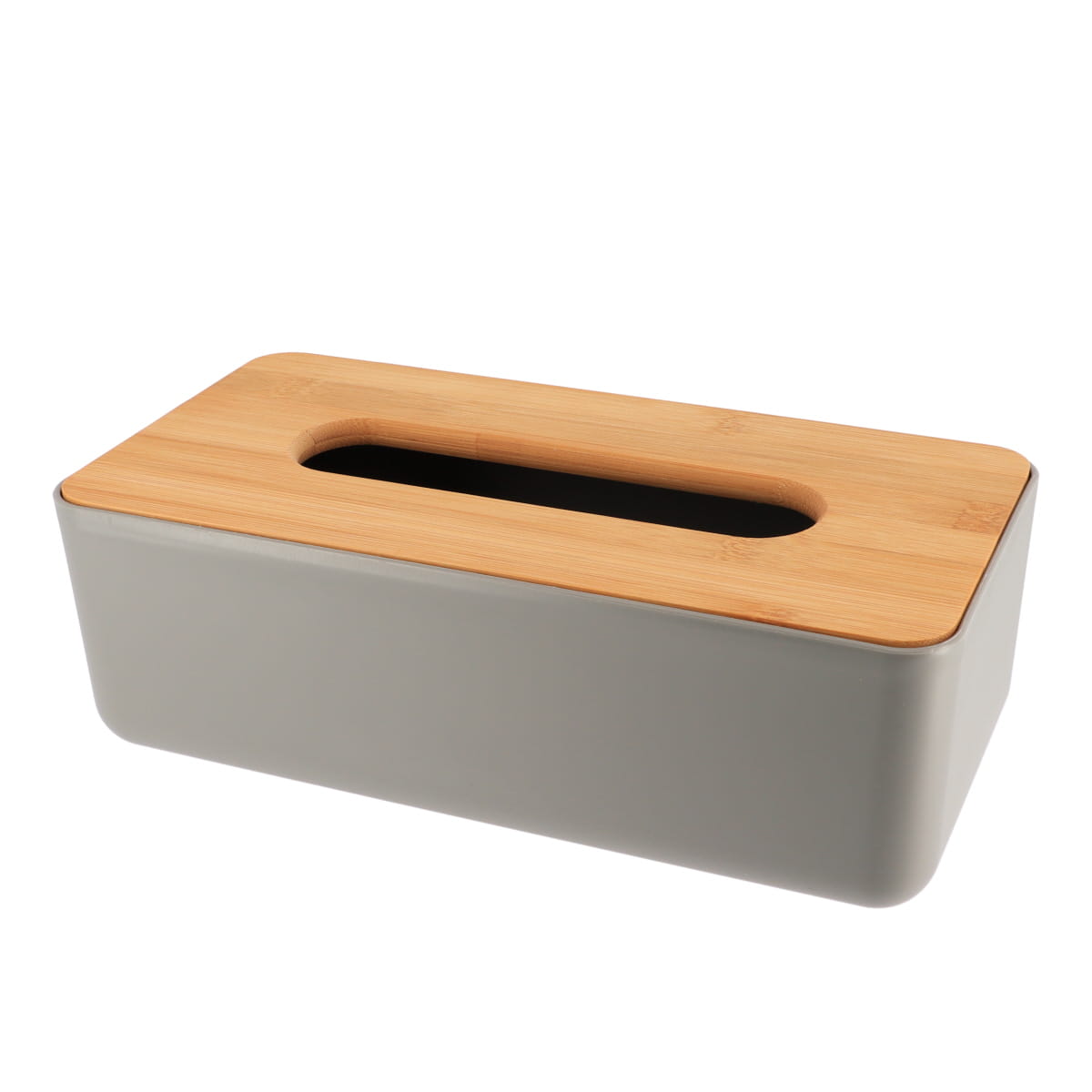 Tissue Box with Bamboo Lid, Modern White Plastic Organizer