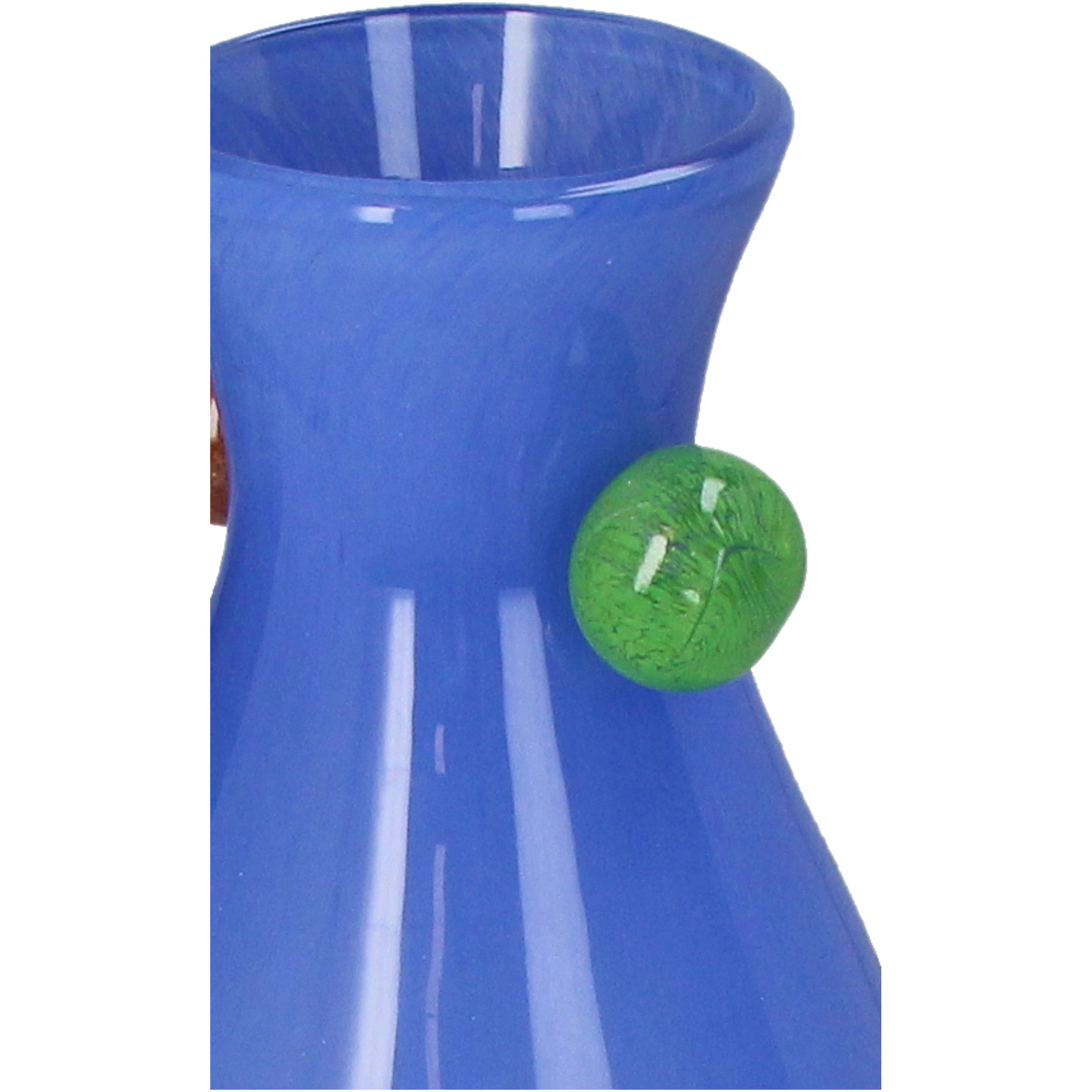 Vase Glass Blue Decorative Accent with Green Detail, 31.5 cm