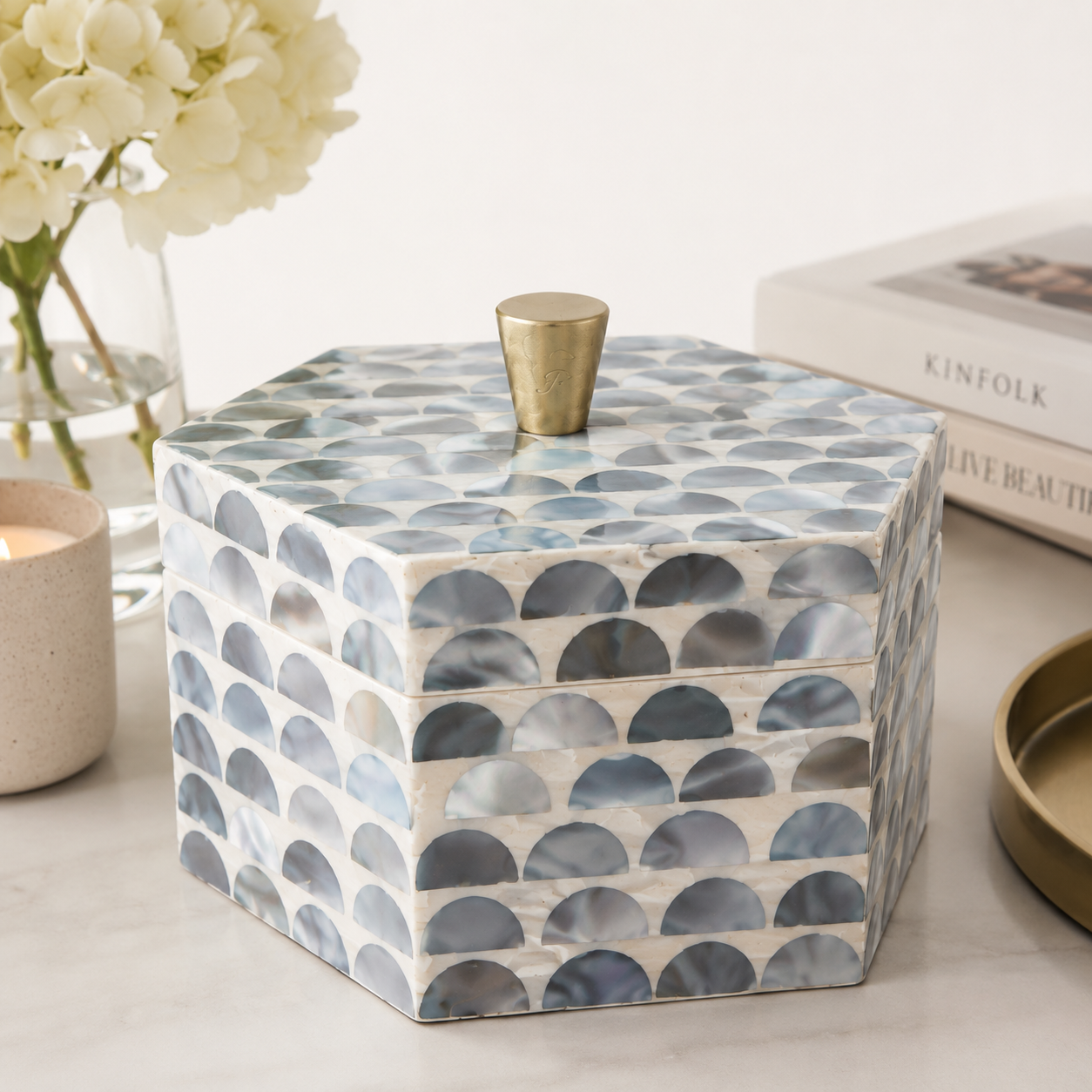 Hexagon Half Sphere MOP Decorative Box