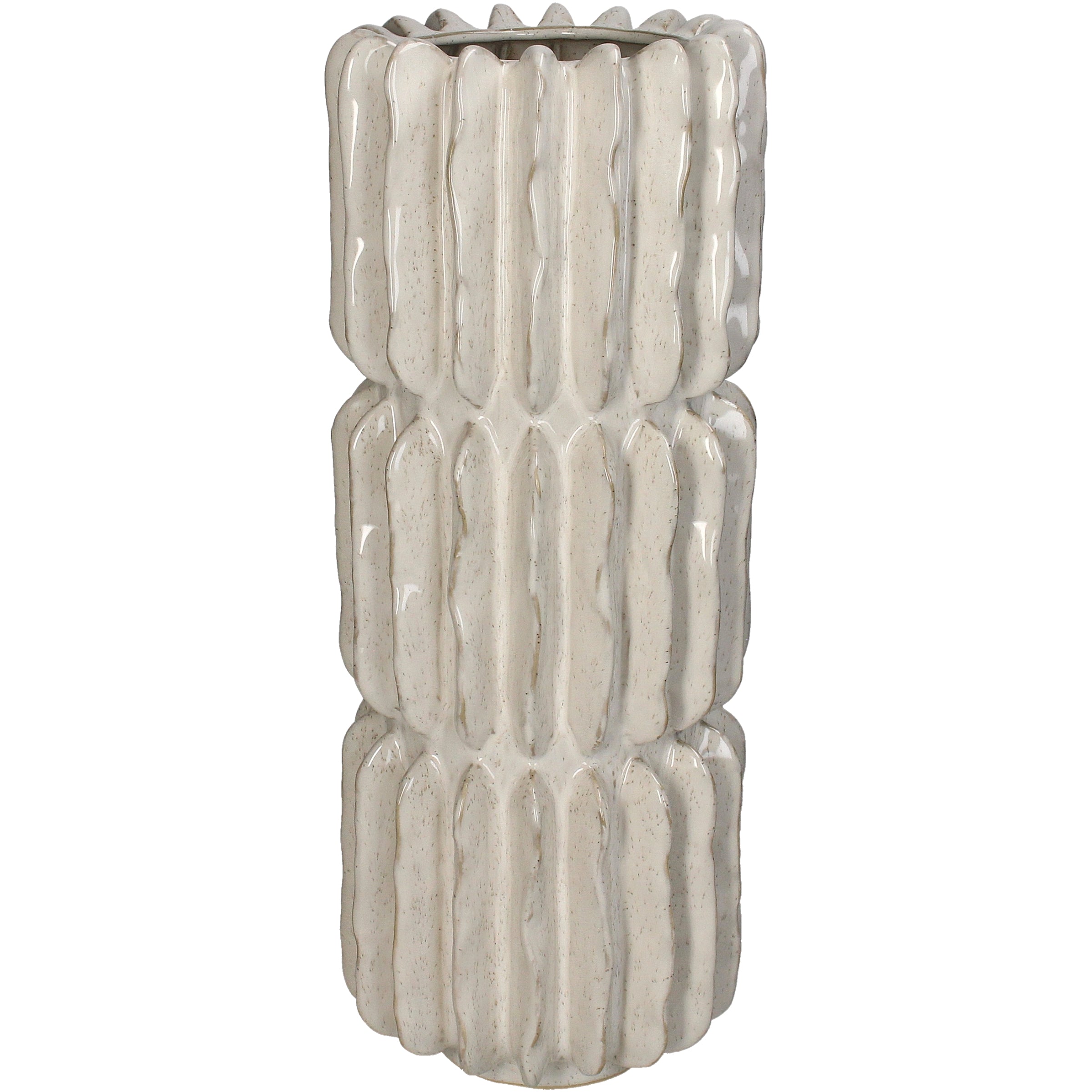 Ridges Stoneware Vase Ivory 15.5 x 15.5 x 40 cm