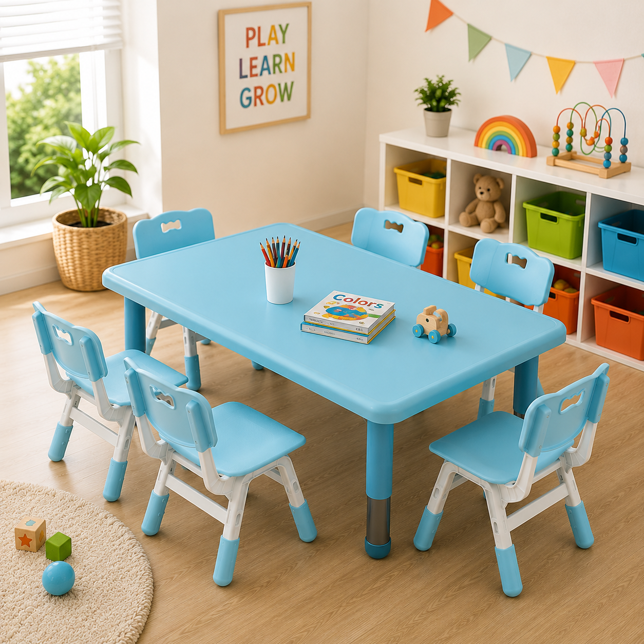 Olivia Rectangular Kids Table with Adjustable Height