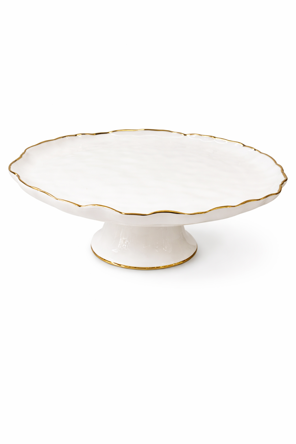 Round Porcelain Cake Stand 28cm Scalloped Edge Gold Trim