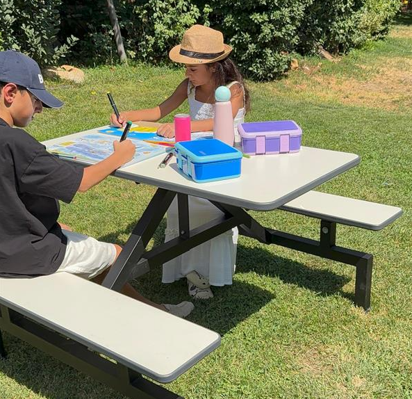 Rectangular Kids Desk with 2 Seats, Cream