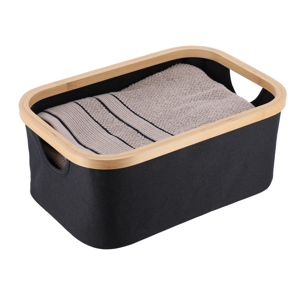 Foldable Rectangular Basket Black Polyester Bamboo Storage Organizer