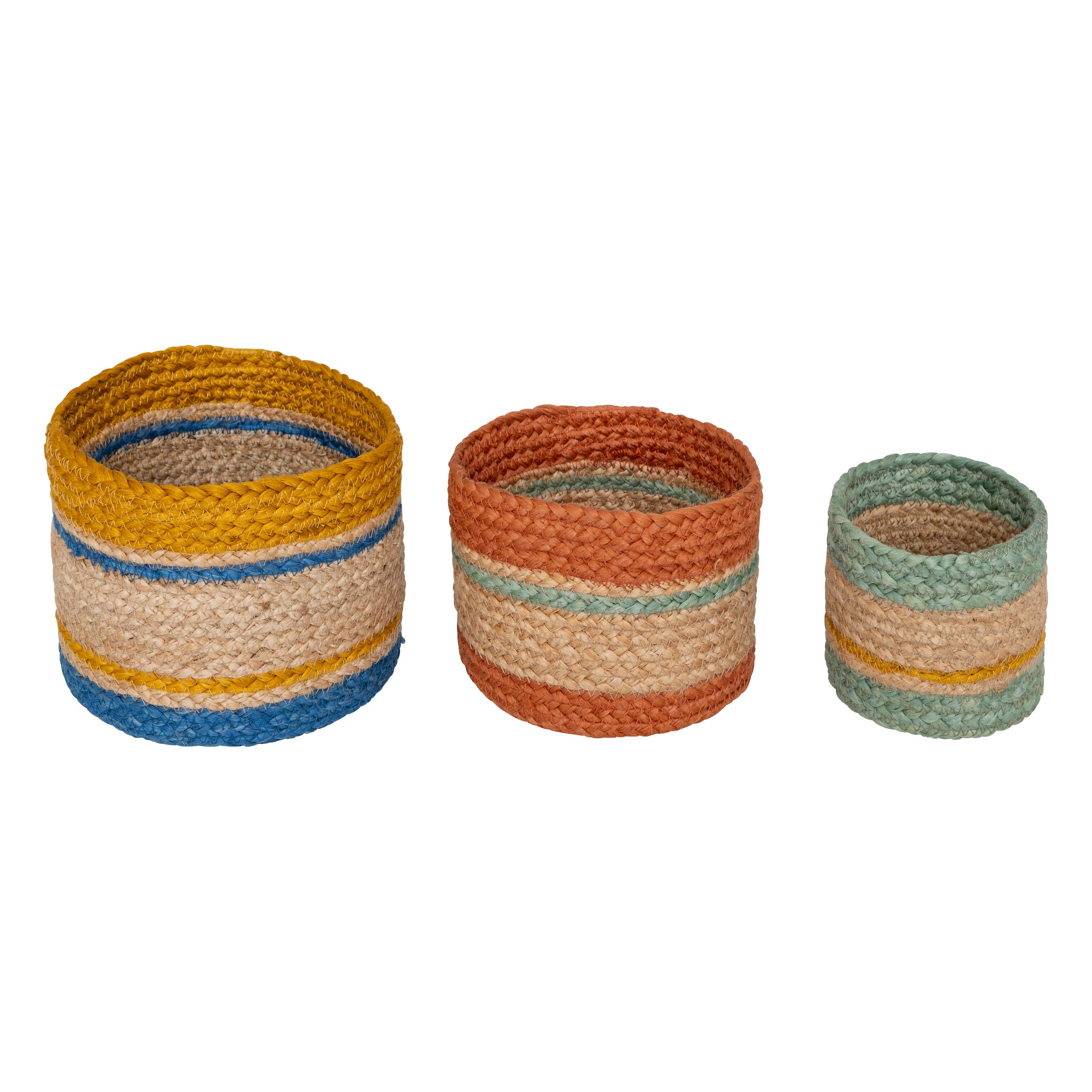 3 Jackson Baskets - Braided Jute Storage Set with Colorful Stripes