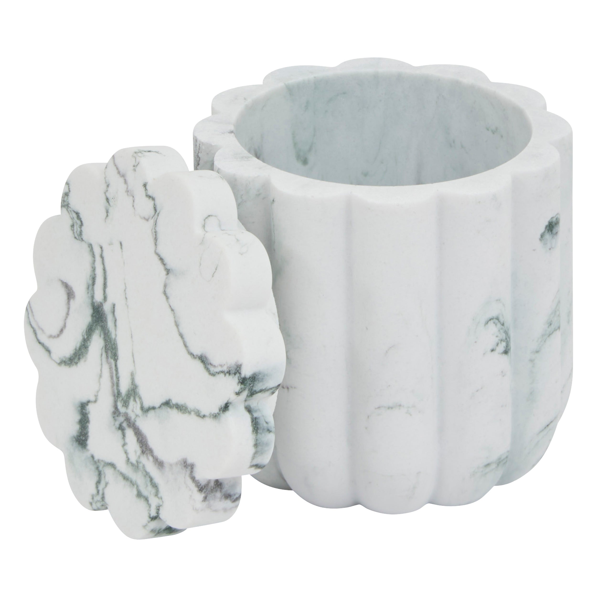 Marby Cotton Jar - Polyresin Marble-Effect Cotton Storage Jar