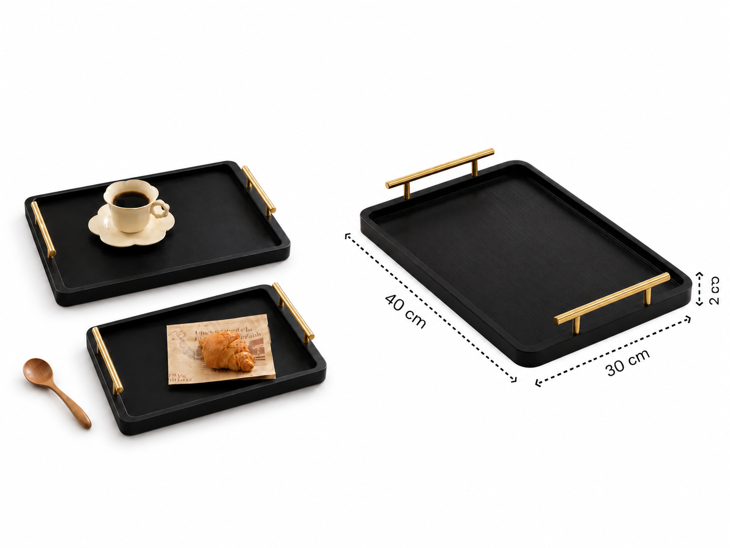 Wooden Tray with Golden Handles