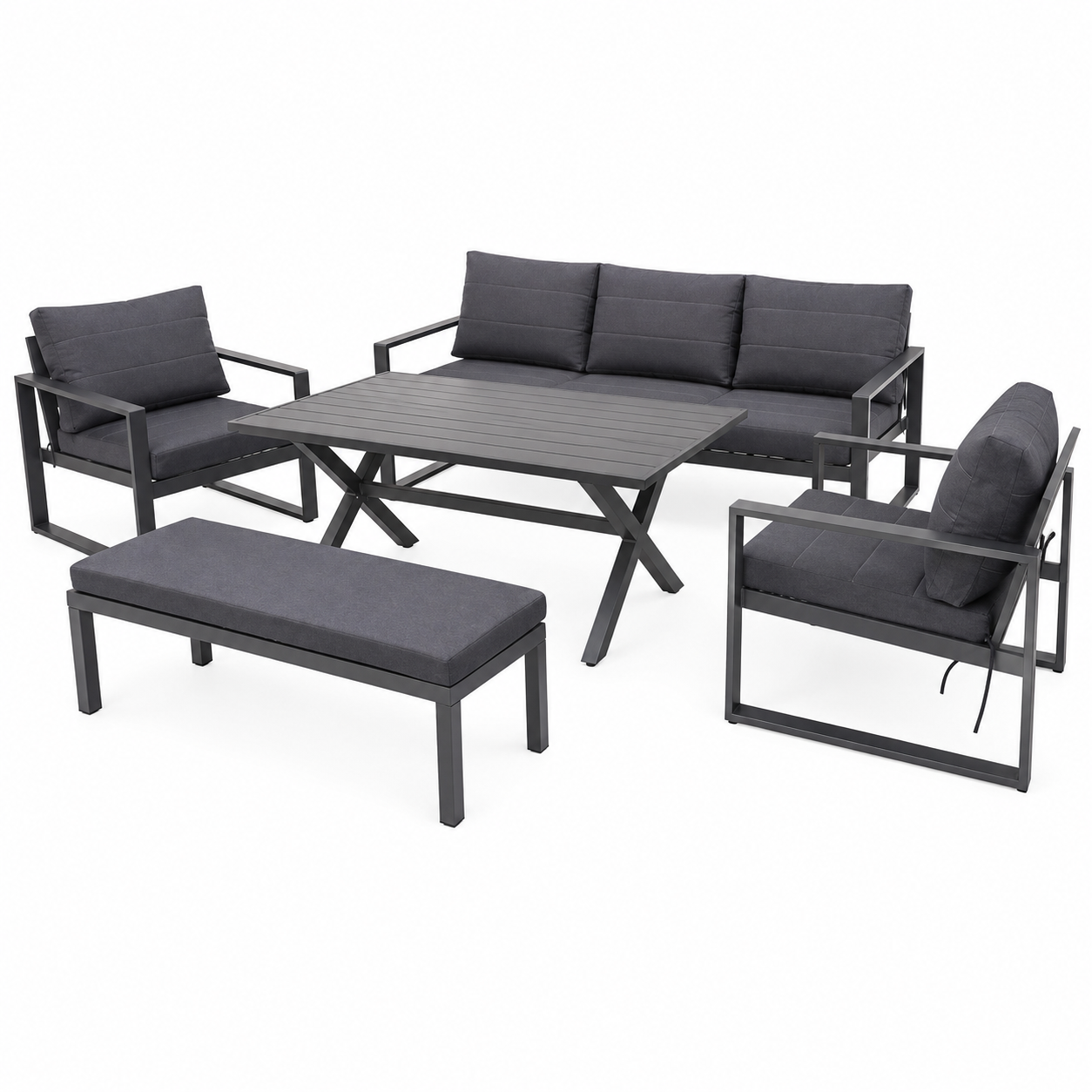 OUTDOOR ALUMINUM SET 3+1+1 WITH BENCH & TABLE