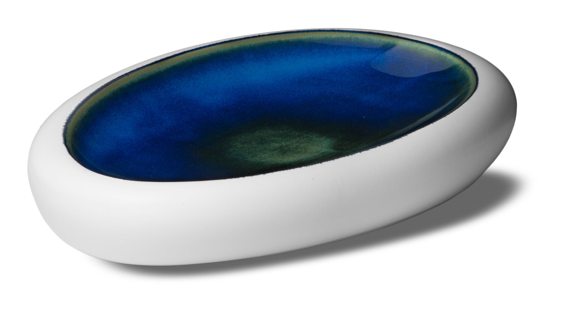 Oval Gourmet Serving Plate Matt White and Blue Porcelain Tray