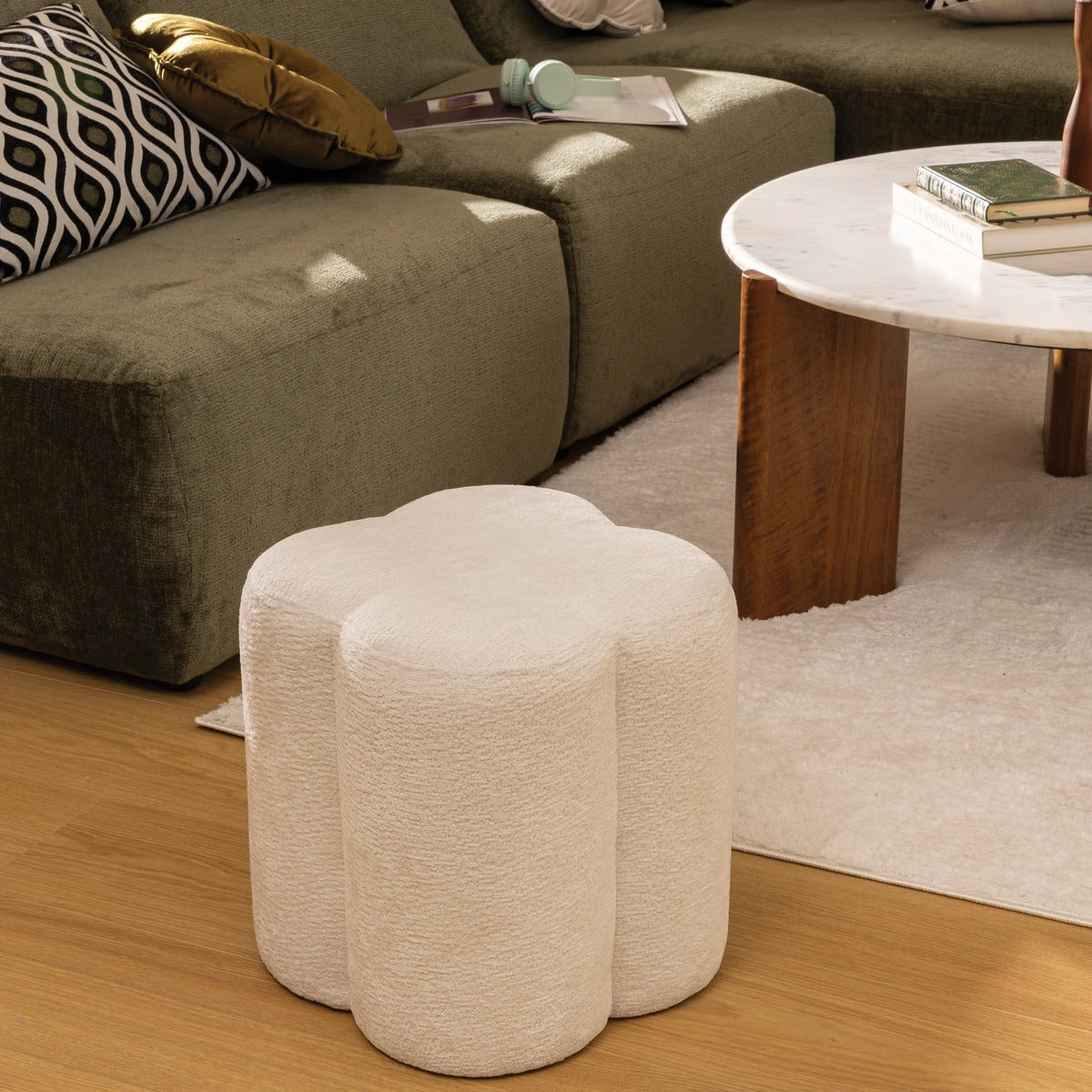 Pouf "Lavon" - White OEKO-TEX Upholstered Pouf, 35 x 35 x 38 cm