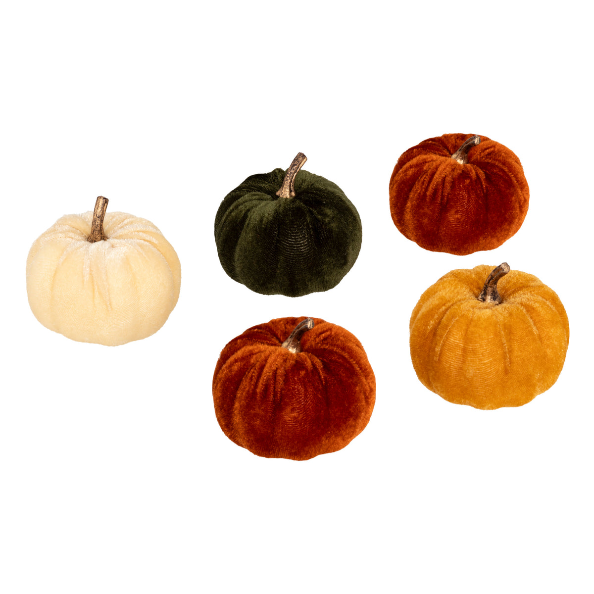 Set of 5 Polystyrene and Velvet Pumpkins - Velvet Table Decorations