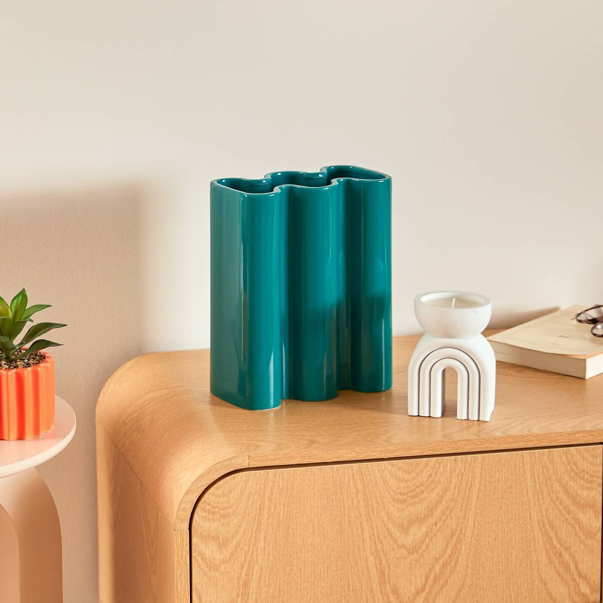 Flow Vase - Teal Glazed Ceramic Vase with Space Age Wavy Design