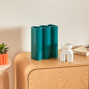 Flow Vase - Teal Glazed Ceramic Vase with Space Age Wavy Design